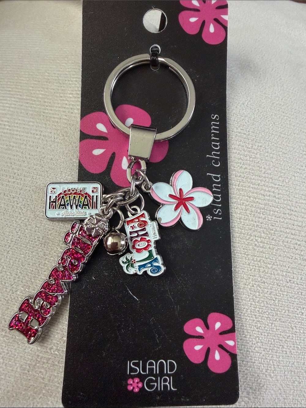 Island Girl Pink Floral Hawaii Charm Keychain